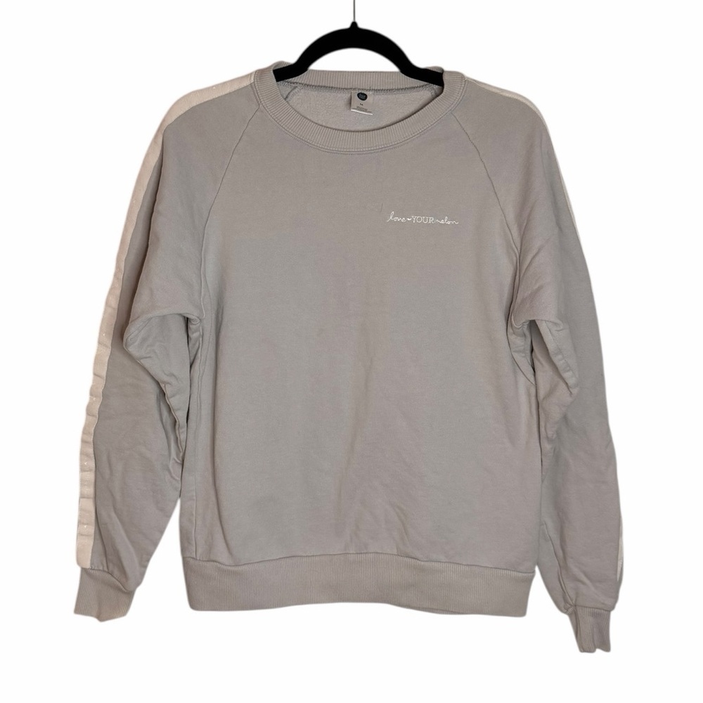 Love Your Melon Gray White Trim Taped Crew Neck Sweatshirt Womens Sz Medium